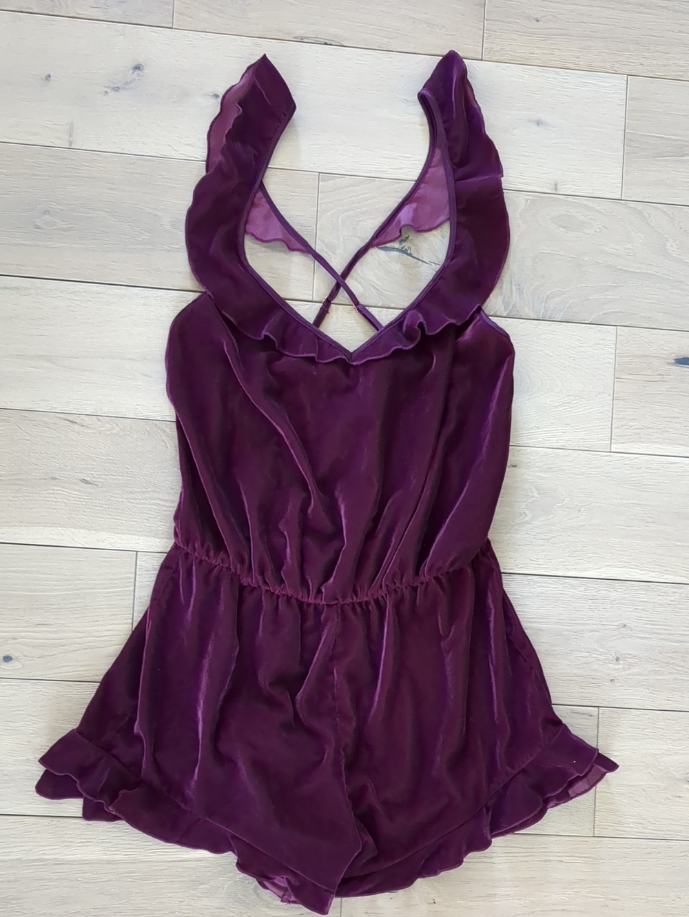 Small Victoria's Secret Ruffle Velvet Criss-cross Back Playsuit Romper